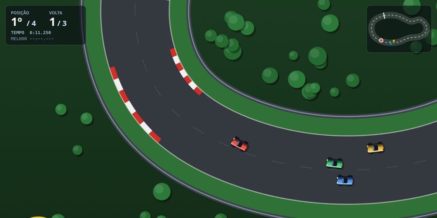 Corrida vista de cima, com o carro vermelho deixando marcas de pneu no asfalto.
